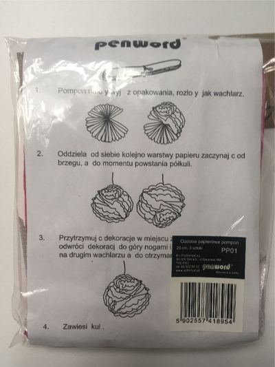 Dekorim letre pom pom, 25 cm, set 3 copë, rozë