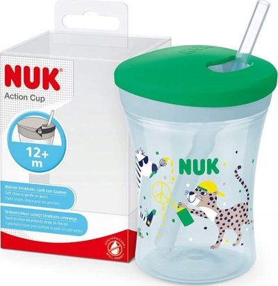 Gotë për kalamaj NUK Action Cup, 230ml, me pipëz, jeshile Leopard