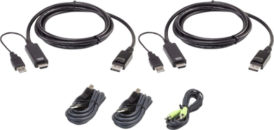 Set kabllosh ATEN 2L-7D02UHDPX5, video audio dhe të dhëna, për ATEN CS1148DP4C, i zi