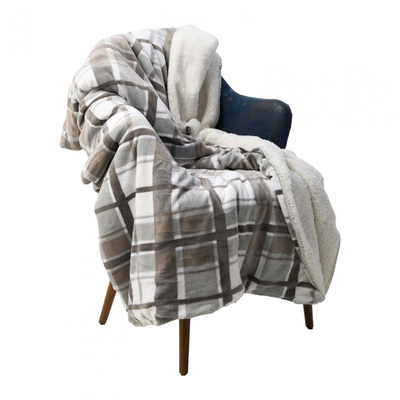 Batanije HEINNER Gray Checkered, pelush sherpa, 160x200 cm, gri