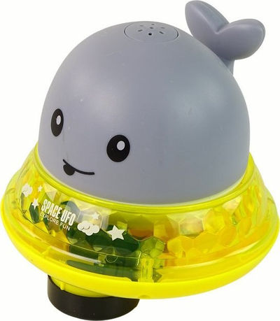 Lodër banjoje Leantoys UFO Whale, spërkatëse uji, me drita LED, gri e verdhë