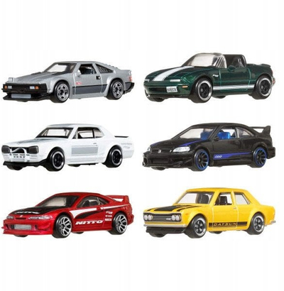 Сет играчки автомобили Hot Wheels Streets of Japan, 6 парчиња, размер 1:64, шарени