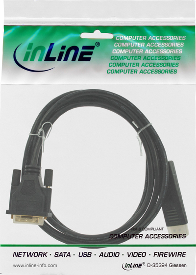 Kabllo InLine DisplayPort në DVI, 10m, e zezë
