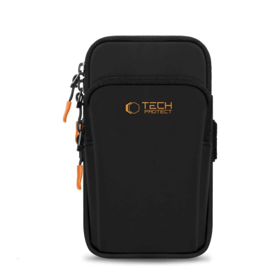 Byzylyk sportiv për telefon Tech-Protect M7, universal deri 6.9", me xhep shtesë, i zi me portokalli