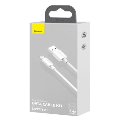 Set kabllosh të dhënash Baseus Simple Wisdom USB në Lightning 2.4A (2PCS/Set 1.5m i bardhë)