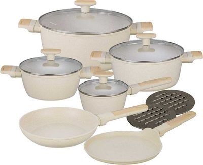 Set tenxheresh me mermer, 12 pjesë, jo ngjitëse, për gaz edhe induksion