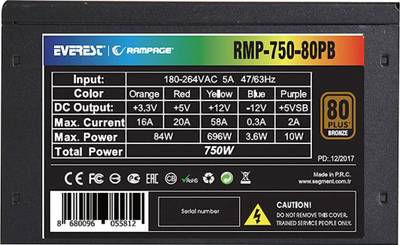 Burim energjie Rampage RMP-750-80PB ATX, 750W