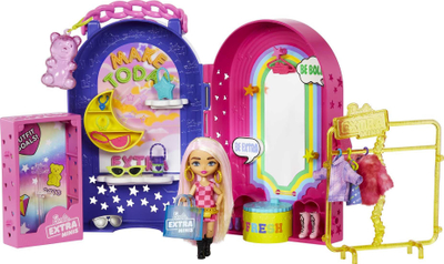 Set loje Barbie Extra Minis Fashion Boutique, kukull e vogël, 15 aksesorë, multingjyrësh