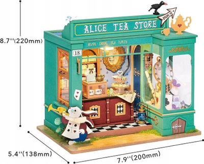 Shtëpizë miniaturë DIY Rolife ROEDG156 Alice's Tea Store, me dritë LED, 20 x 13.8 x 22 cm, shumëngjyrëshe