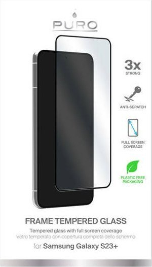 Mbrojtës ekrani Puro Frame Tempered Glass për Samsung Galaxy S23 Plus, xham i temperum 9H, me kornizë të zezë