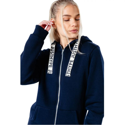 Bluzë me kapuç Justhype Drawstring Zip Hoodie HYPWOMHOOD003, pambuk, me zinxhir, blu navy