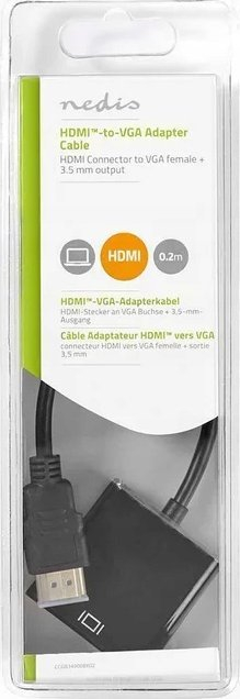 Adapter HDMI në VGA Nedis, 1080p, dalje audio 3.5 mm, i zi