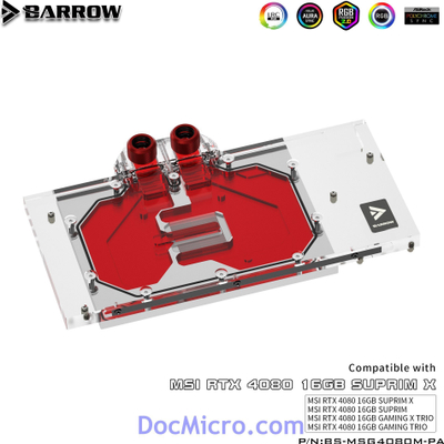 Waterblock BarrowCH LRC 2.0 për MSI RTX 4080 Suprim Trio, Aurora RGB, akrilik, i zi