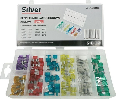 Set siguresash auto Silver S10532, 3A 30A, 140 copë, shumëngjyrëshe
