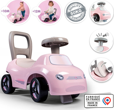 Auto ecëse për fëmijë Smoby Auto Ride-on, karrocë shtytëse 2 në 1, me borinë, rozë