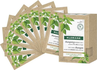 Shampo-maskë pluhur Klorane me hithër & baltë, 24g, për skalp me yndyrë