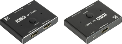 Ndërrues HDMI Alcasa HD 8K 2x1, HDMI 2.1, 8K, i zi