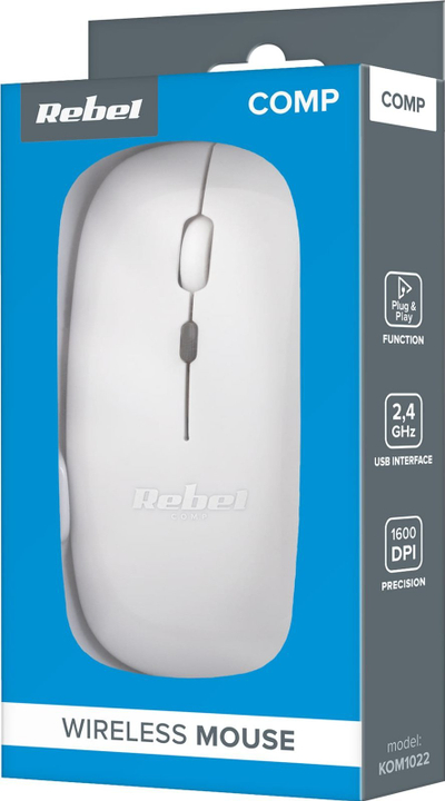 Безжичен глушец Rebel WM210, оптички сензор, полначка батерија, бел