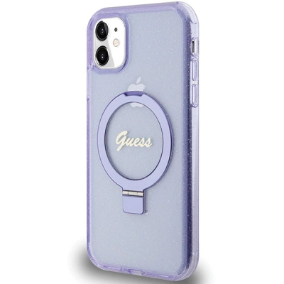 Mbulesë telefoni Guess Ring Stand Script Glitter MagSafe për iPhone 11 / Xr 6.1\", lejla me xixa