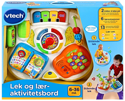 Tavolinë interaktive Vtech Baby Play and Learn, version norvegjez, 5 këngë, 8 melodi, shumëngjyrëshe