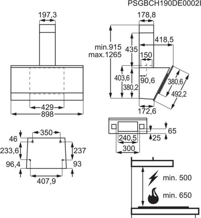 Aspirator muror AEG DVE5971HG, Hob2Hood, xham, i zi