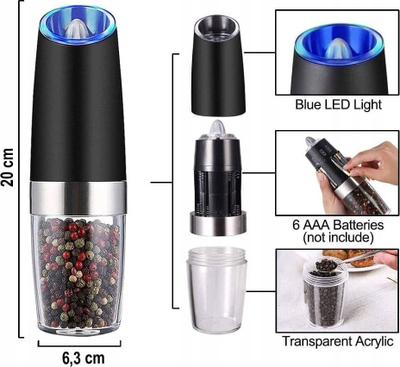 Mulli elektrik për kripë dhe piper Kinghoff KH-1618A, 50g, plastik, i zi