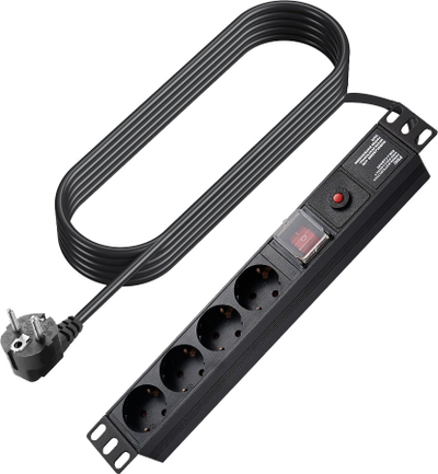 Електричен продолжувач Vision TC-PSTRP4EU, 4 излези Schuko, 1.8 m, црн