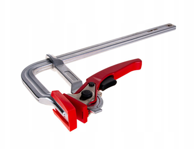 Kllapë shtrënguese Tvardy Ratchet Clamp Type F 250x100mm, çelik i farketuar, dorezë plastike, e kuqe