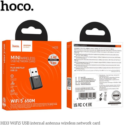 Adapter WiFi Hoco HI33, USB 2.0, WiFi5 2.4GHz, i zi