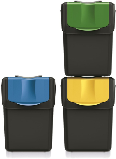 Set kosha mbeturinash SORTIBOX Recycled, 3x20L, plastikë e ricikluar, të zinj