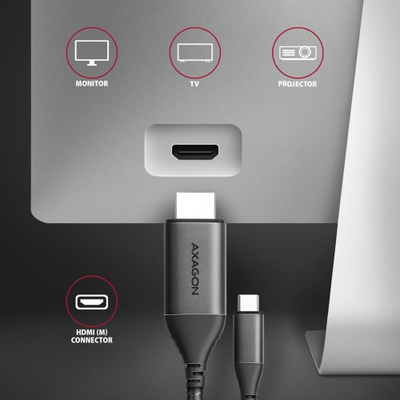 Kabëll Axagon RVC-HI2MC USB C në HDMI, 1.8m, 4K 60Hz, i zi