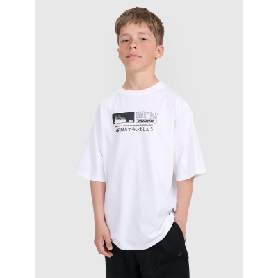 Bluzë çunash 4F 4FJRAW25TTSHM3065, oversize, pambuk 100%, e bardhë