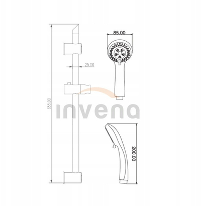 Set dushi Invena City, 3 funksione, krom