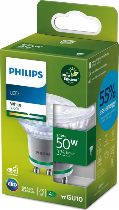 Llambë reflektor LED Philips GU10, 2.1W 375lm, 3000K, dritë e bardhë e ngrohtë