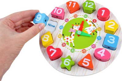Lodër druri mësimore ZA3608, orë për mësim, puzzle me forma, me ngjyra të ndryshme