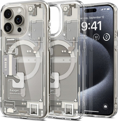 Kuti mbrojtëse Spigen Ultra Hybrid MagSafe Zero One për iPhone 16 Pro Max, transparente, Natural Titanium