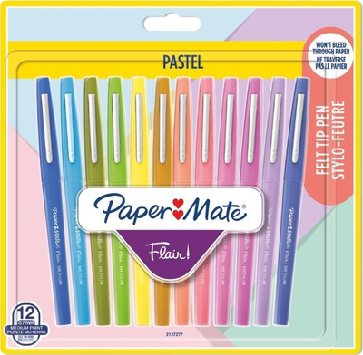 Set stilolapsash me majë filtër Paper Mate Flair, 0.7mm, 12 copë, ngjyra pastel përziera