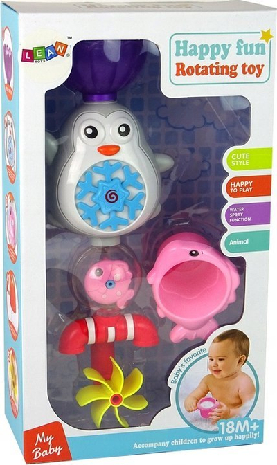 Lodër për banjo Leantoys Bath Penguin, pingvin, me lule vjollcë, ngjyra-ngjyra