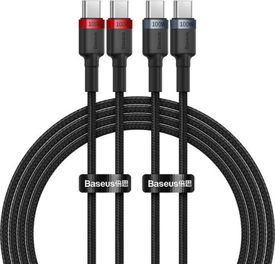 Kabllo USB-C në USB-C Baseus Cafule, 100W, 2m, set me 2 copë, e zezë