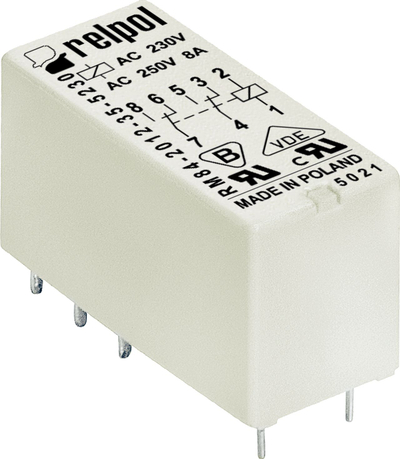 Relé miniaturë Relpol RM84 2012 35 1005, 2P, për PCB