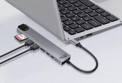 Поврзувачка станица Media-Tech 8 во 1 GIGA LAN HUB MT5046, сива