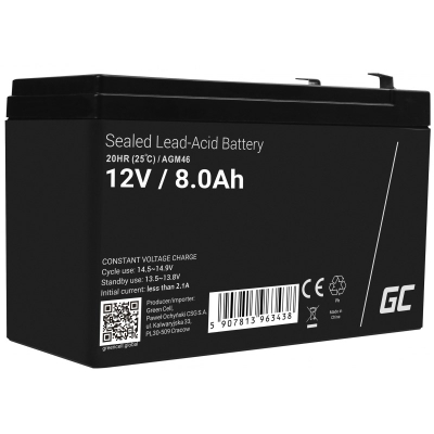 Bateri AGM Green Cell VRLA, 12V, 8Ah, e zezë
