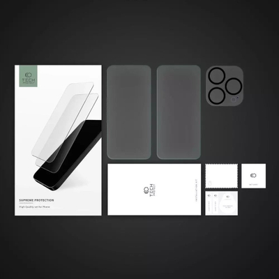Set xhami mbrojtës Tech-Protect Supreme, për iPhone 15, 9H, transparent