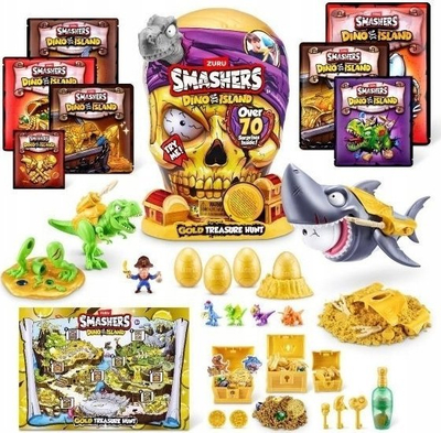 Lodër koleksionuese ZURU Smashers Dino Island Gold Treasure Hunt, mbi 70 surpriza, për kalamaj