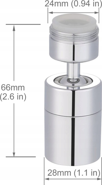 Aerator rubineti INOX, rrotullues 80°, lidhje 24mm, krom