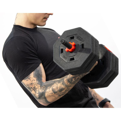 Set pesha EB Fit Dumbbells 4 në 1, 20 kg, rregullueshëm, i zi me të kuqe