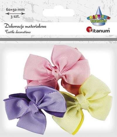 Dekor tekstili Titanum Craft Fun, fjongo 60 x 50 mm, set me 3 copë, rozë lejla edhe e verdhë