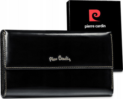 Portofol për goca Pierre Cardin Lumar, lëkurë natyrale, me kapëse, i zi