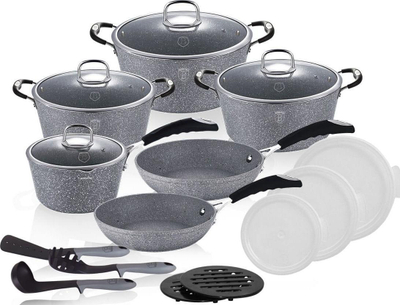 Set tenxheresh Berlinger Haus BH-6196, 18 pjesë, veshje graniti, gri