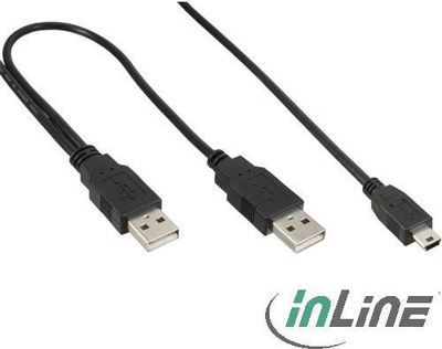 Kabllo USB InLine 33107X, 2x USB-A në mini USB, 1 m, i zi